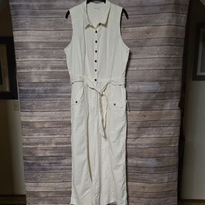 Anthropologie Cream Sleeveless Jumpsuit